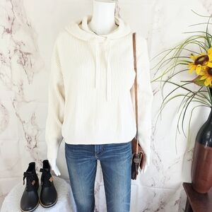 Gap Ribbed Soft Knit Cozy Cream Hooded Sweater